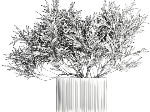 Bouquet Decorated Olive Branches Glass Vase Decor 641 3D Model