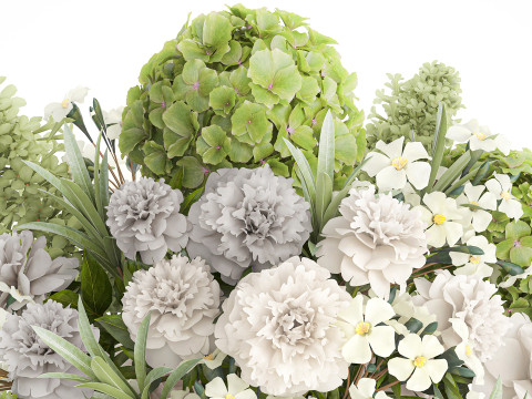 Realistic bouquet green flower branches hydrangea glass vase 3D मॉडल