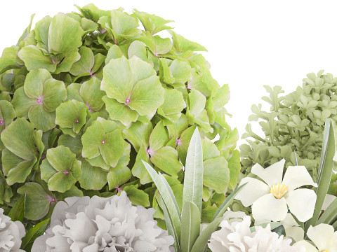 Realistic bouquet green flower branches hydrangea glass vase 3D मॉडल
