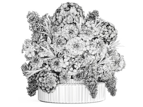 Realistic bouquet green flower branches hydrangea glass vase 3D मॉडल