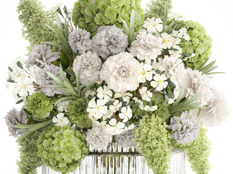 Realistic bouquet green flower branches hydrangea glass vase 3D मॉडल