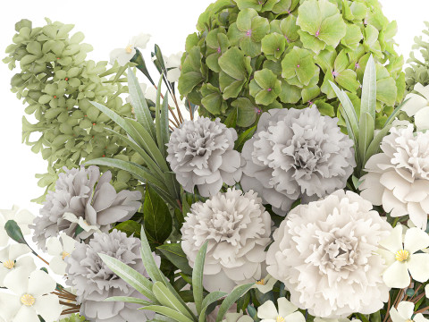 Realistic bouquet green flower branches hydrangea glass vase 3D मॉडल