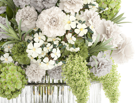 Realistic bouquet green flower branches hydrangea glass vase 3D मॉडल