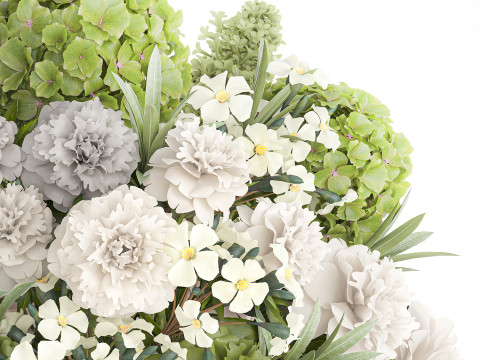 Realistic bouquet green flower branches hydrangea glass vase 3D मॉडल