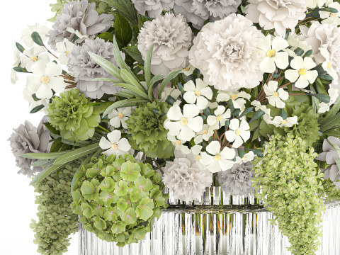Realistic bouquet green flower branches hydrangea glass vase 3D मॉडल