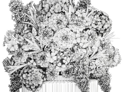 Realistic bouquet green flower branches hydrangea glass vase 3D मॉडल
