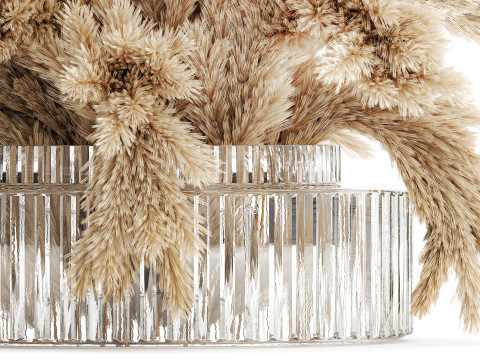 Dried flower bouquet cortaderia pampas branches glass vase 643 3D Model