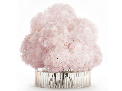 Realistic Bouquet Glass Vase Pink Hydrangea 645 3D Модель