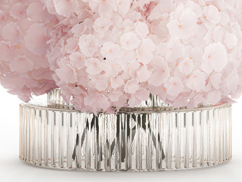 Realistic Bouquet Glass Vase Pink Hydrangea 645 3D Model