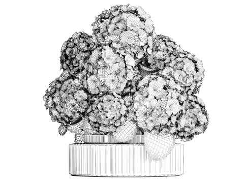 Realistic Bouquet Glass Vase Pink Hydrangea 645 3D Model