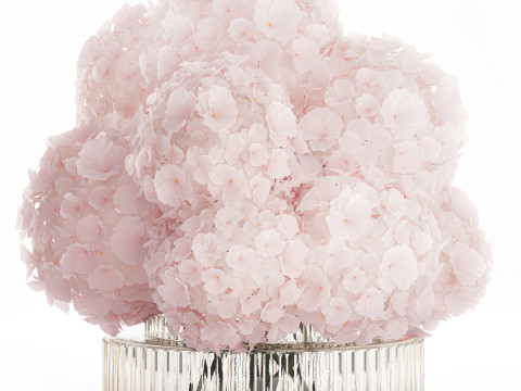 Realistic Bouquet Glass Vase Pink Hydrangea 645 3D Model