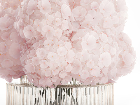 Realistic Bouquet Glass Vase Pink Hydrangea 645 3D Model