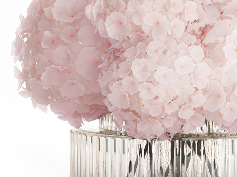 Realistic Bouquet Glass Vase Pink Hydrangea 645 3D Model