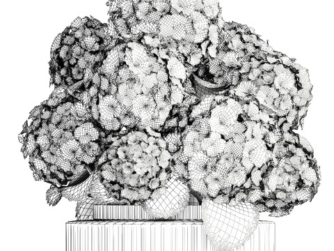 Realistic Bouquet Glass Vase Pink Hydrangea 645 3D Model