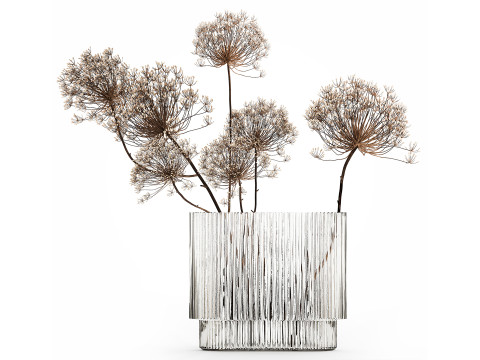Realistic bouquets 5 hydrangea holly poppy branch glass vase 3D Модель