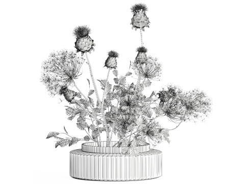 Realistic Bouquet Green Flowers Hogweed Leaves glass vase Modelo 3D