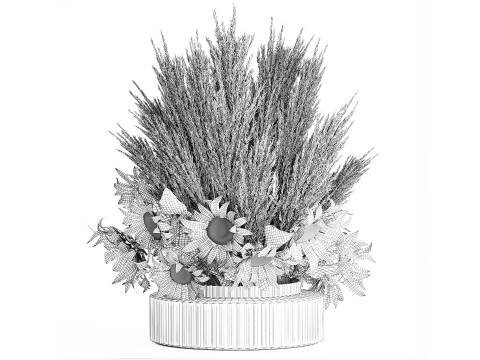 Beautiful bouquet yellow flowers sunflowers reed glass vase Modello 3D