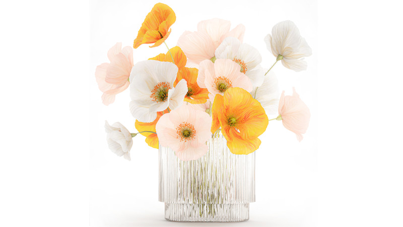 Beautiful Realistic Bouquet Wild Flowers Poppy glass vase decor 3D Model .c4d .max .obj .3ds .fbx .stl .blend