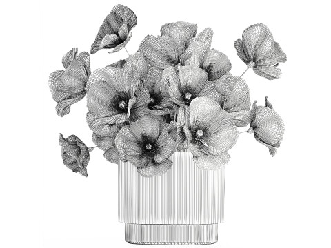 Beautiful Realistic Bouquet Wild Flowers Poppy glass vase decor 3D Model