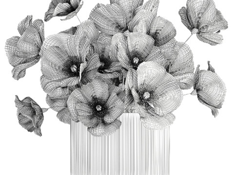 Beautiful Realistic Bouquet Wild Flowers Poppy glass vase decor 3D Model
