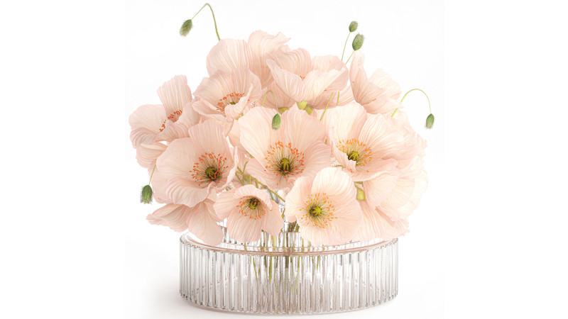 Beautiful realistic bouquet wild flower pink poppy glass vase 650 3D Model .c4d .max .obj .3ds .fbx .stl .blend