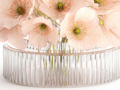 Bellissimo bouquet realistico di fiori selvatici in vaso di vetro rosa papavero 650 Modello 3D