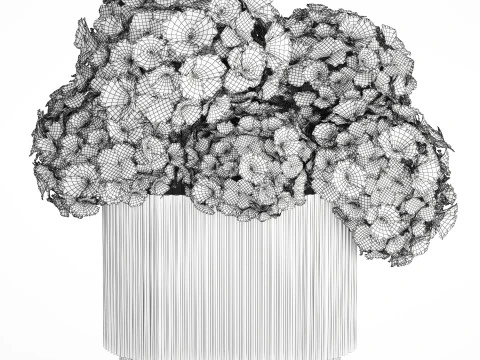 Set bouquets hydrangea poppy hydrangea chamomile glass vase 3D Model