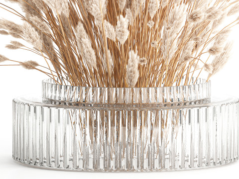 Dried flower bouquet branches cortaderia pampas glass vase 653 Model 3D