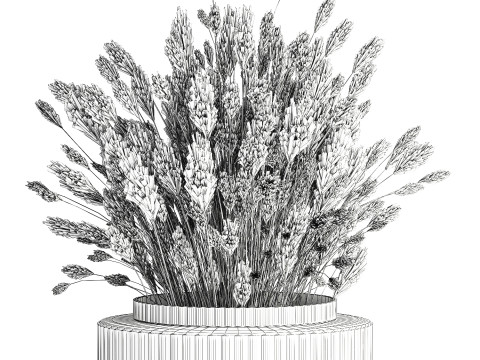 Dried flower bouquet branches cortaderia pampas glass vase 653 Model 3D