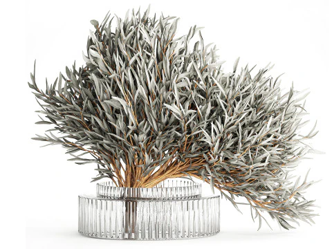 현실적인 꽃 꽃다발 장식 올리브 가지 유리 꽃병 3D 모델