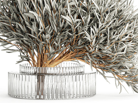 Realistic Flower Bouquet Decorated Olive Branches glass vase Model 3D