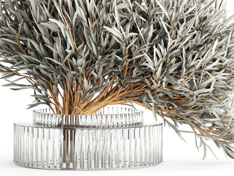 Realistisch bloemboeket versierde glazen vaas met olijftakken 3D Model