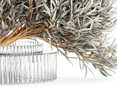 Realistisch bloemboeket versierde glazen vaas met olijftakken 3D Model