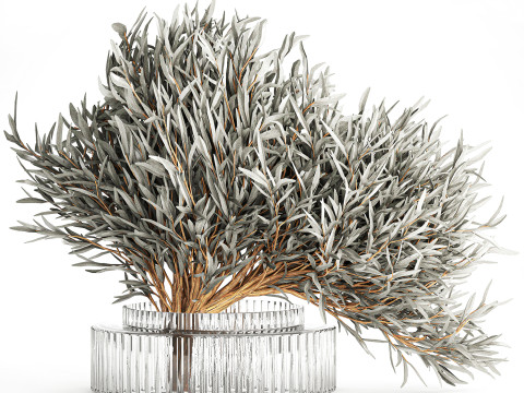 Realistic Flower Bouquet Decorated Olive Branches glass vase Model 3D