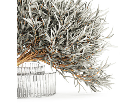 Realistic Flower Bouquet Decorated Olive Branches glass vase Model 3D