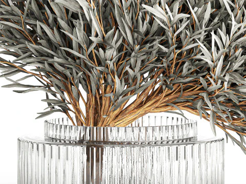 Realistisch bloemboeket versierde glazen vaas met olijftakken 3D Model