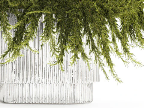 Realistic flower bouquet green juniper branches glass vase 655 3D Model