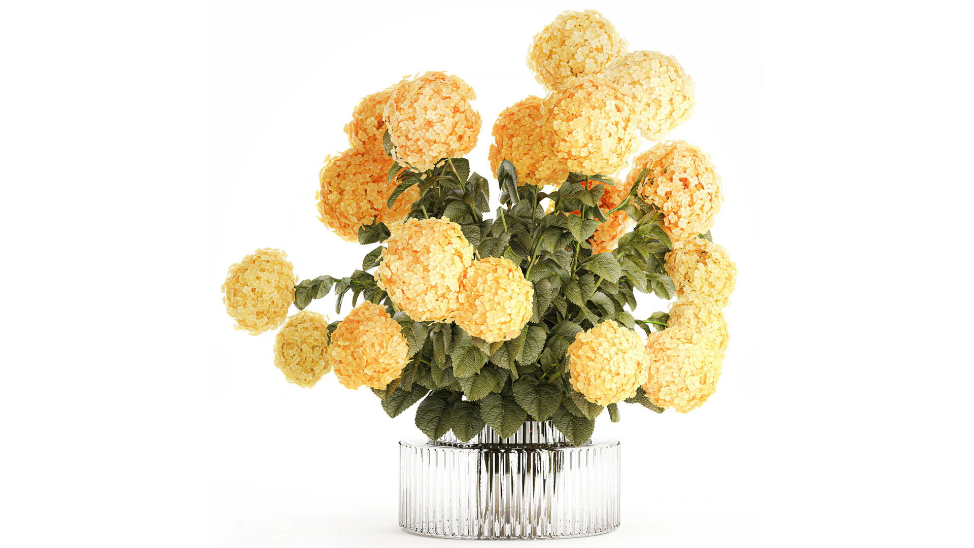 Realistic bouquet modern glass vase yellow hydrangea 656 3D Model .c4d .max .obj .3ds .fbx .stl .blend 