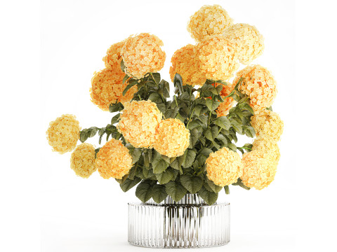 Realistic bouquet modern glass vase yellow hydrangea 656 3D Modell