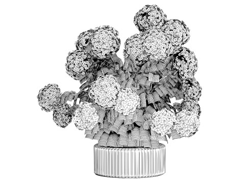 Realistischer Blumenstrauß moderne Glasvase gelbe Hortensie 656 3D Modell