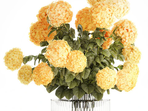 Realistic bouquet modern glass vase yellow hydrangea 656 3D Model