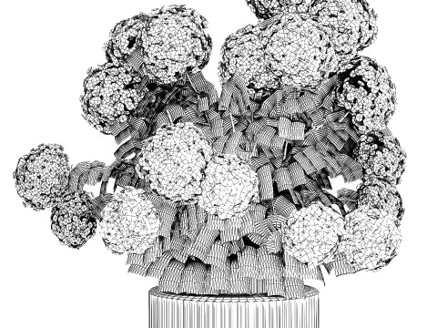 Realistischer Blumenstrauß moderne Glasvase gelbe Hortensie 656 3D Modell