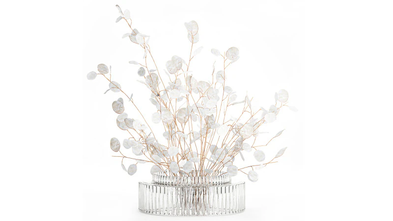 Bouquet r&eacute;aliste branches de fleur de lune blanche d&eacute;cor de vase en verre Modèle 3D .c4d .max .obj .3ds .fbx .stl .blend 