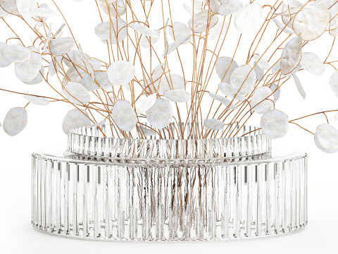 यथार्थवादी गुलदस्ता सफेद चांदनी शाखाएं ग्लास फूलदान सजावट 3D मॉडल