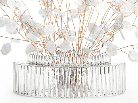 Bouquet r&eacute;aliste branches de fleur de lune blanche d&eacute;cor de vase en verre Modèle 3D