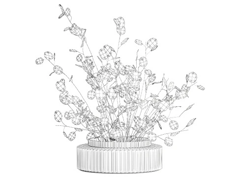 Bouquet r&eacute;aliste branches de fleur de lune blanche d&eacute;cor de vase en verre Modèle 3D