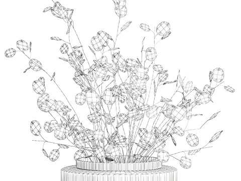 Bouquet r&eacute;aliste branches de fleur de lune blanche d&eacute;cor de vase en verre Modèle 3D