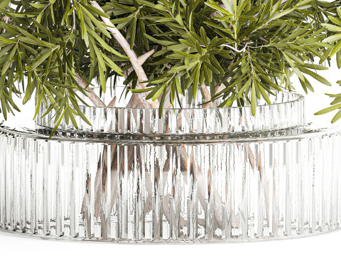 현실적인 꽃다발 장식 나뭇가지 잎 유리 꽃병 3D 모델