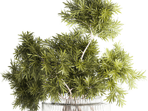 현실적인 꽃다발 장식 나뭇가지 잎 유리 꽃병 3D 모델