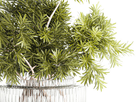 현실적인 꽃다발 장식 나뭇가지 잎 유리 꽃병 3D 모델